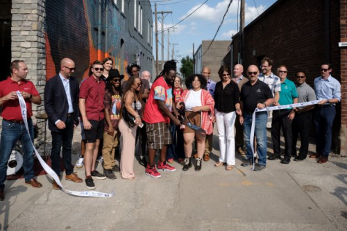 Riley Jones mural ribbon cutting in Rock Island, Illinois
