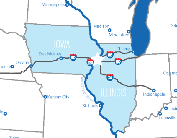 Map of the Quad Cities region